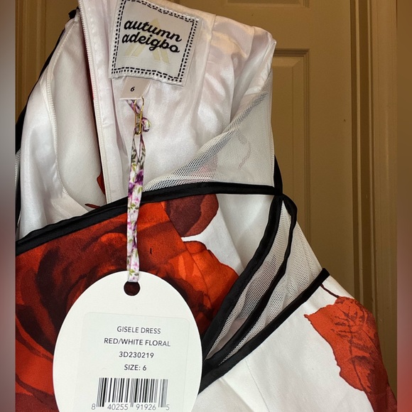 Autumn Adeigbo Gisele Red White Floral Cutout Dress NWT $625 - Picture 3 of 14